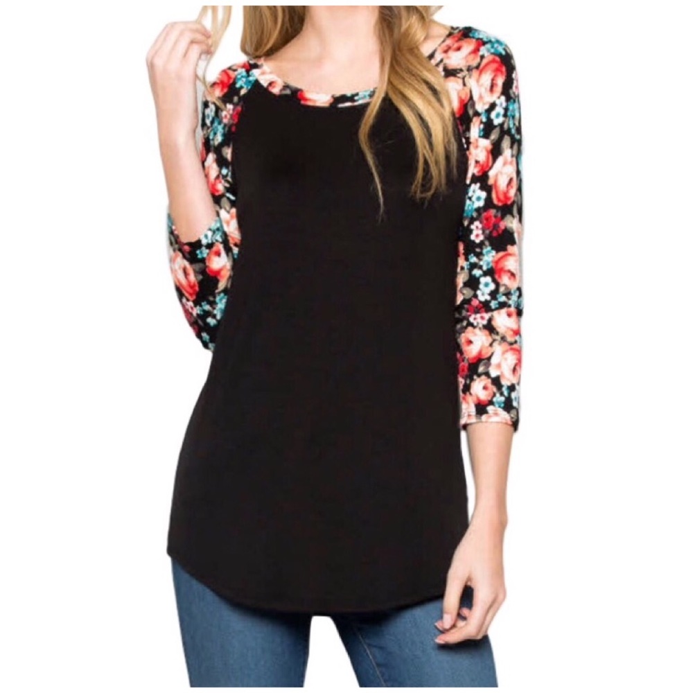 Black Floral Top - Picture 1 of 3